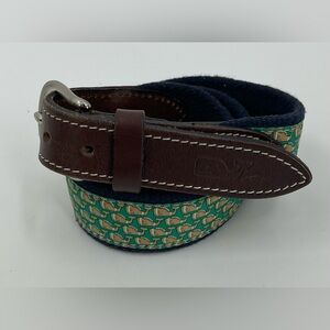Vineyard‎ Vines Green & Navy Blue Football Whale Logo Canvas Club Belt Size 30